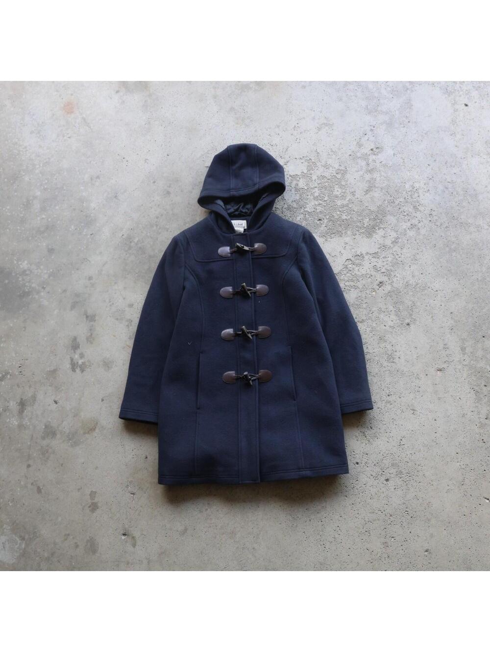 Vintage LL Bean Womens 10P Navy Wool Duffle Coat Hooded Toggle Jacket